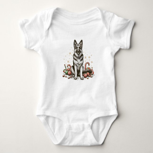 Christmas German Shepherd Baby Bodysuit (Front)