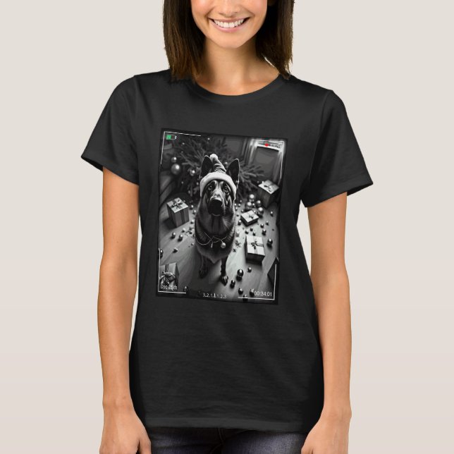 Christmas German Shepherd Caught On Camera T-Shirt (Front)