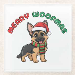 Christmas German Shepherd Coaster: Merry Woofmas Glass Coaster
