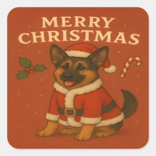 Christmas German Shepherd Dog Xmas Santa Dog Square Sticker