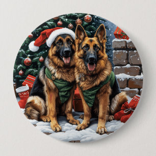 Christmas German Shepherd Dogs 10 Cm Round Badge