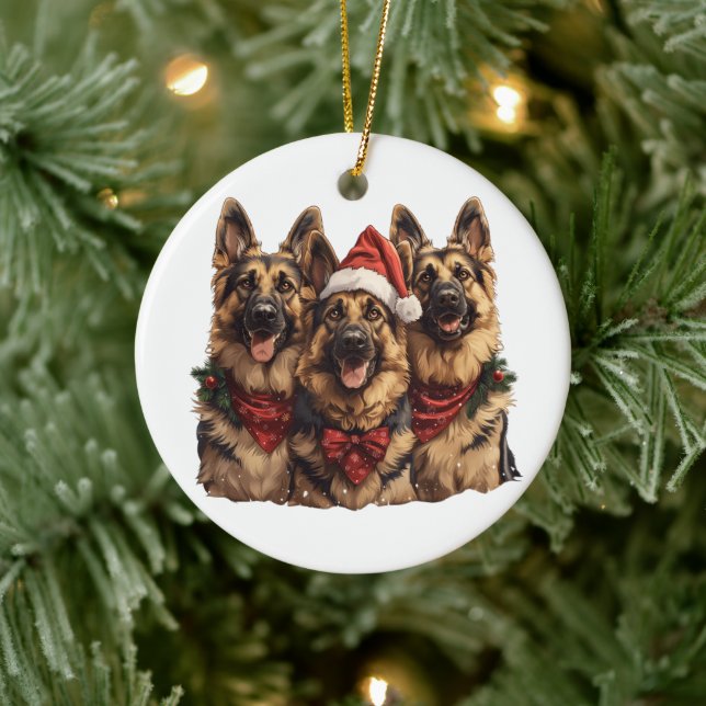 Christmas German Shepherd Dogs Ceramic Tree Decoration (Tree)