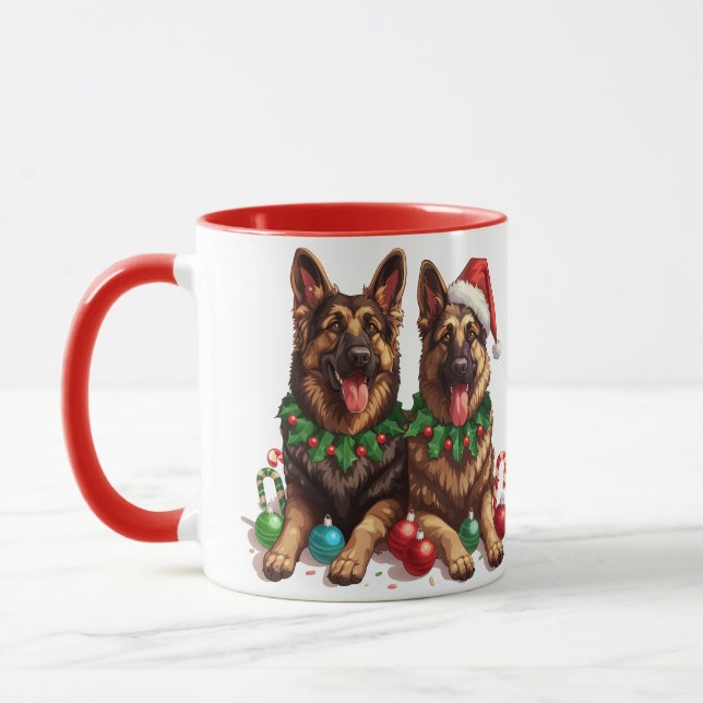 Christmas German Shepherd Dogs Mug (Left)
