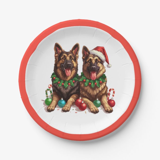 Christmas German Shepherd Dogs Paper Plate (Front)