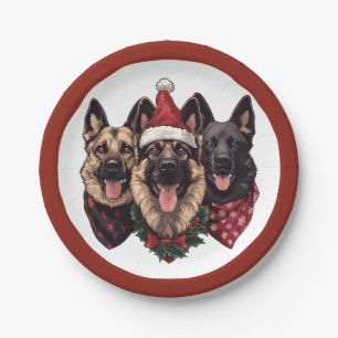 Christmas German Shepherd Dogs Paper Plate