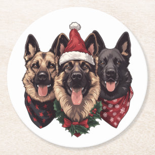 Christmas German Shepherd Dogs Round Paper Coaster