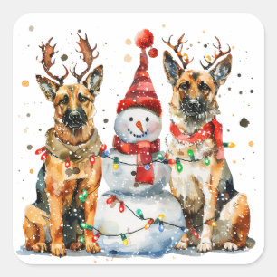 Christmas German Shepherd Dogs Square Sticker
