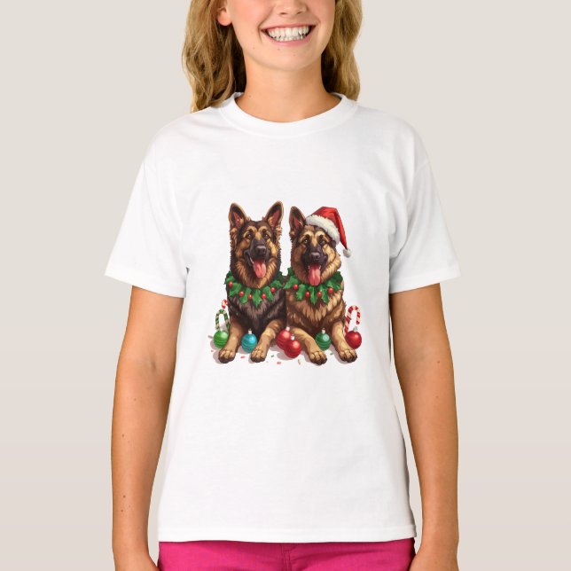 Christmas German Shepherd Dogs T-Shirt (Front)
