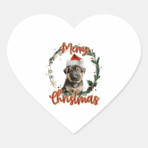 Christmas German Shepherd in Santa Hat Heart Sticker