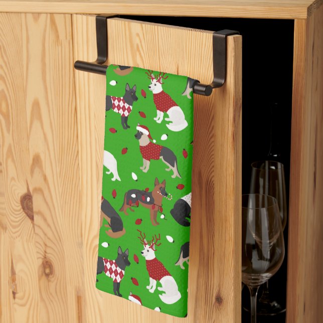 Christmas German Shepherd Kitchen Towel (Thirds Fold)