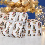 Christmas German Shepherd On White Wrapping Paper<br><div class="desc">Watercolor German Shepherd in a red and green winter scarf.</div>