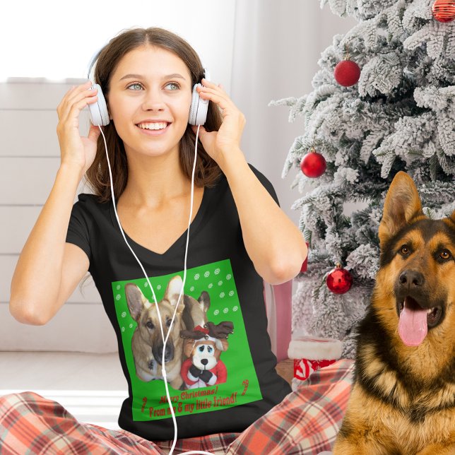 Christmas German Shepherd, Reindeer Women's V-Neck T-Shirt (Christmas German Shepherd, Reindeer Women's V-Neck T-Shirt)
