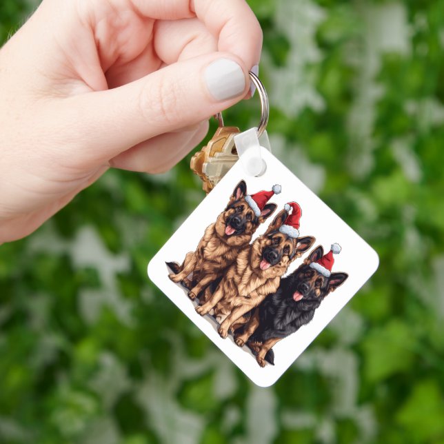 Christmas German Shepherd Santa Dogs Key Ring (Hand)
