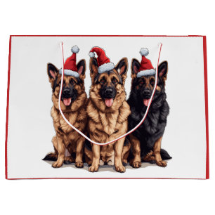 Christmas German Shepherd Santa Dogs Large Gift Bag