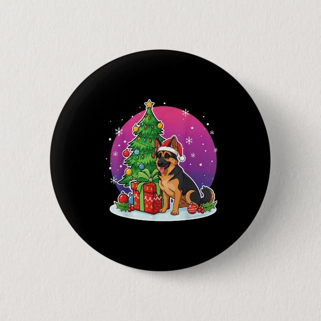 Christmas German Shepherd Santa Hat Xmas Men Women 6 Cm Round Badge (Front)