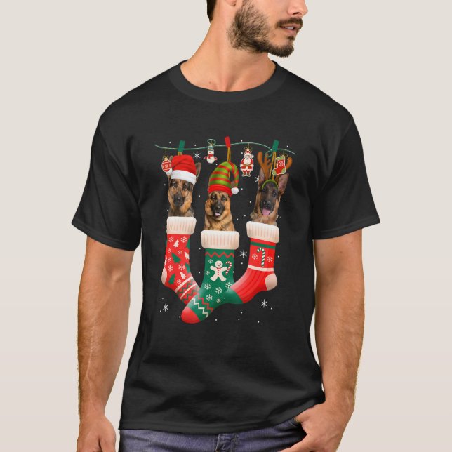 Christmas German Shepherd Sock Xmas Reindeer Santa T-Shirt (Front)