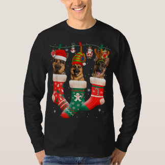 Christmas German Shepherd Sock Xmas Reindeer Santa T-Shirt