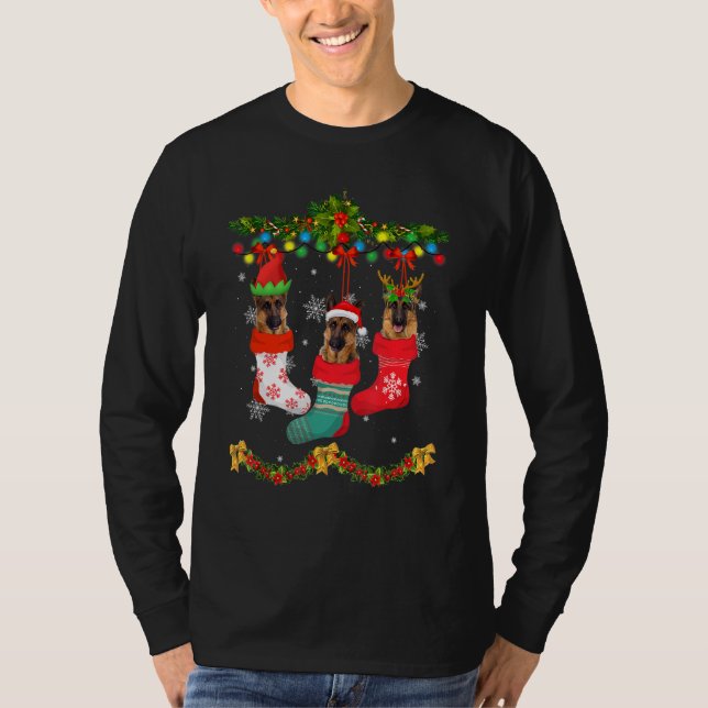 Christmas German Shepherd Sock Xmas Reindeer Santa T-Shirt (Front)