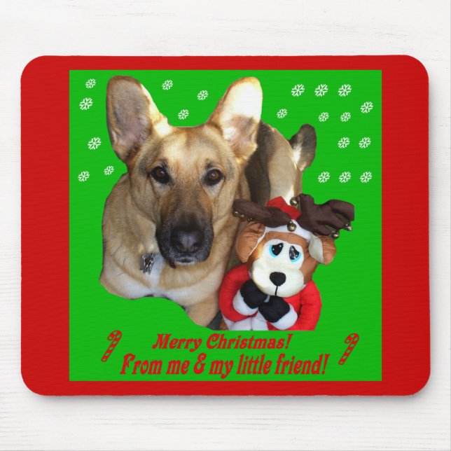 Christmas German Shepherd & Toy Reindeer Mouse Pad (Front)