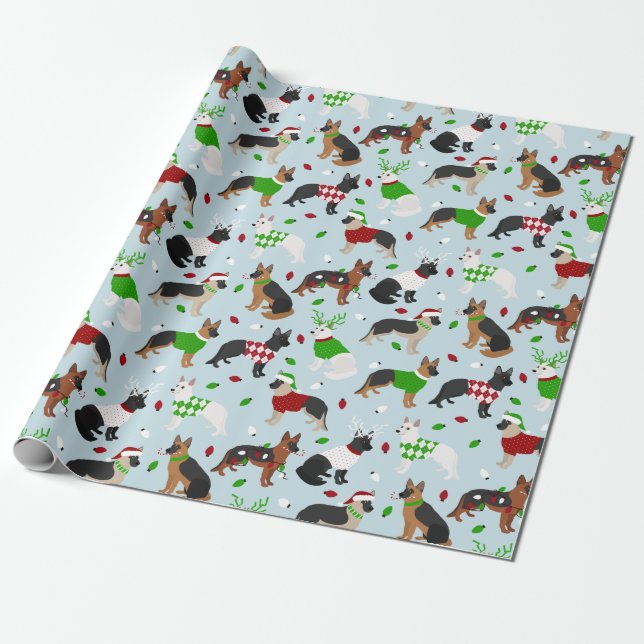 Christmas German Shepherd Wrapping Paper (Unrolled)