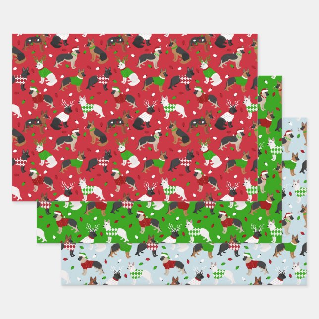 Christmas German Shepherd Wrapping Paper Sheet (Set)