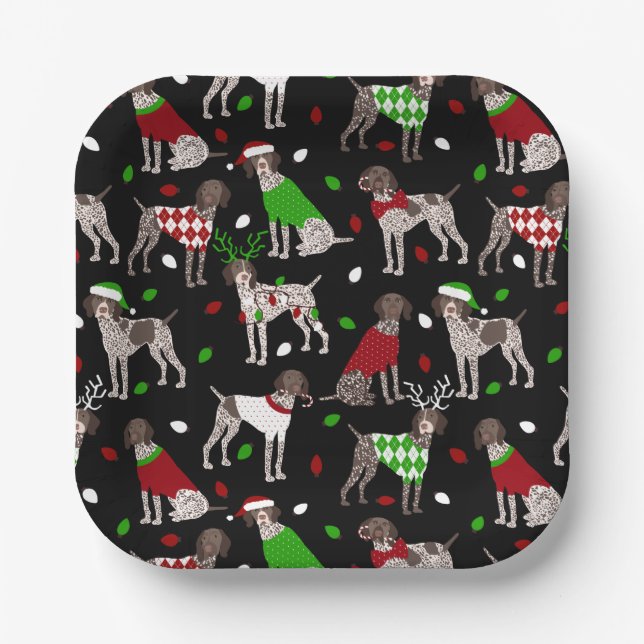 Christmas German Shorthaired Pointer Paper Plate (Front)
