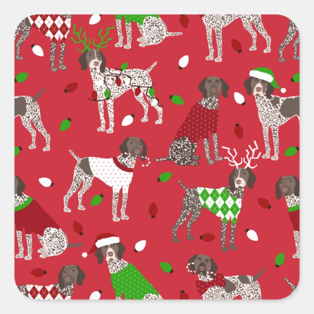 Christmas German Shorthaired Pointer Square Sticker (Front)