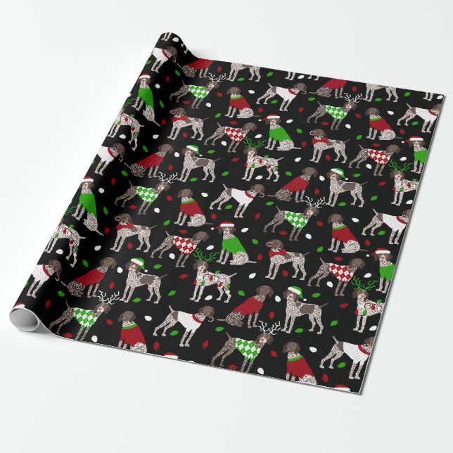 Christmas German Shorthaired Pointer Wrapping Paper (Unrolled)