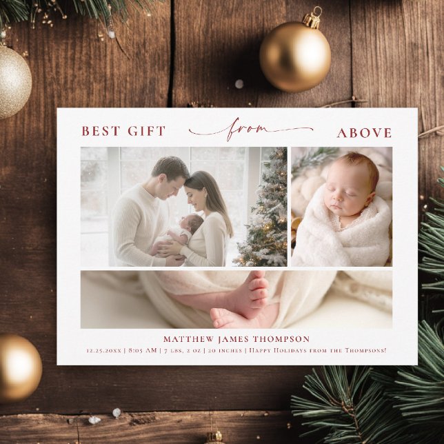 Christmas Gift Above Modern Elegant Baby 3 Photo Holiday Card (best gift from above baby christmas card minimalist simple elegant 3 photos calligraphy christian)