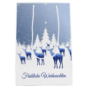 Christmas Gift Bag Blue Deer Frohliche Weihnachten