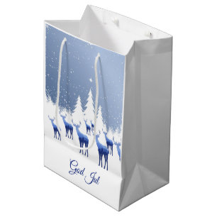 Christmas Gift Bag Blue Deer God Jul