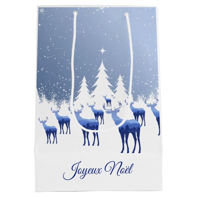 Christmas Gift Bag Blue Deer Joyeux Noel (Back)