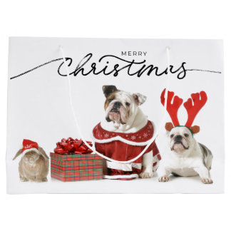 CHRISTMAS GIFT BAG BULLDOGS AND RABBIT