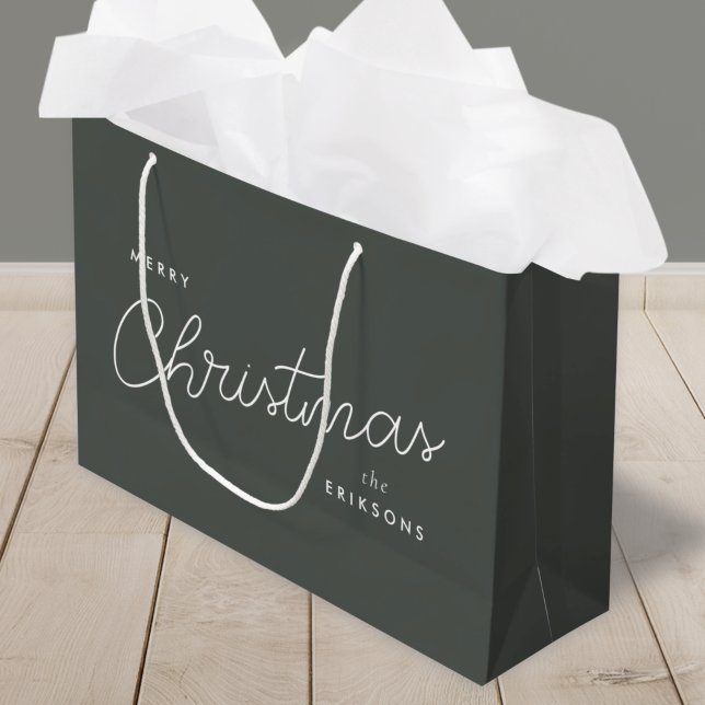 Christmas Gift Bag | Forest Green Modern Holiday  (Contemporary holiday gift bag designed for custom, simple, and modern festive wrapping)