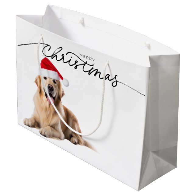CHRISTMAS GIFT BAG GOLDEN RETRIEVER IN SANTA HAT (Back Angled)