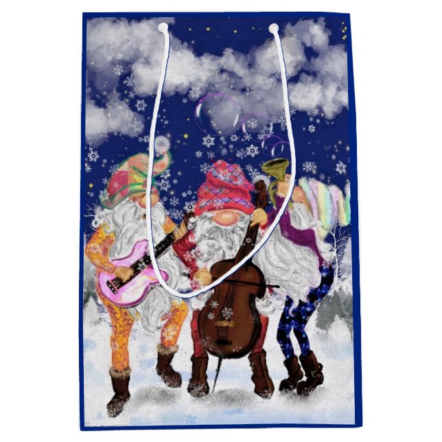 Christmas Gift Bag Happy Gnome Music Band (Front)