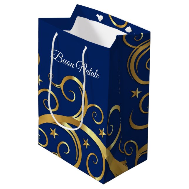 Christmas Gift Bag Majestic Swirls Buon Natale (Front Angled)