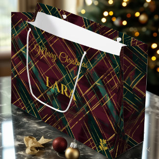 Christmas Gift Bag Modern Plaid Tartan Pattern