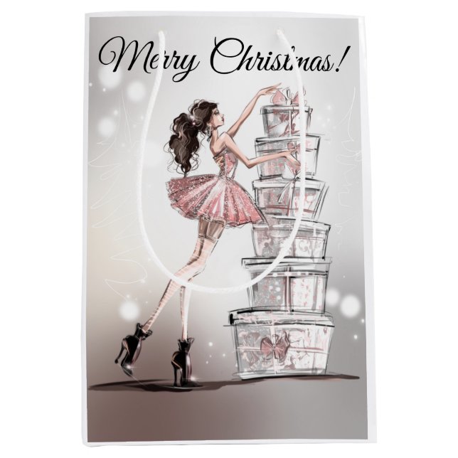 Christmas Gift Bag with Fashion Illustration. (Front)