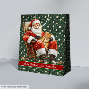 Christmas Gift Bag with Monogram, Vintage Santa