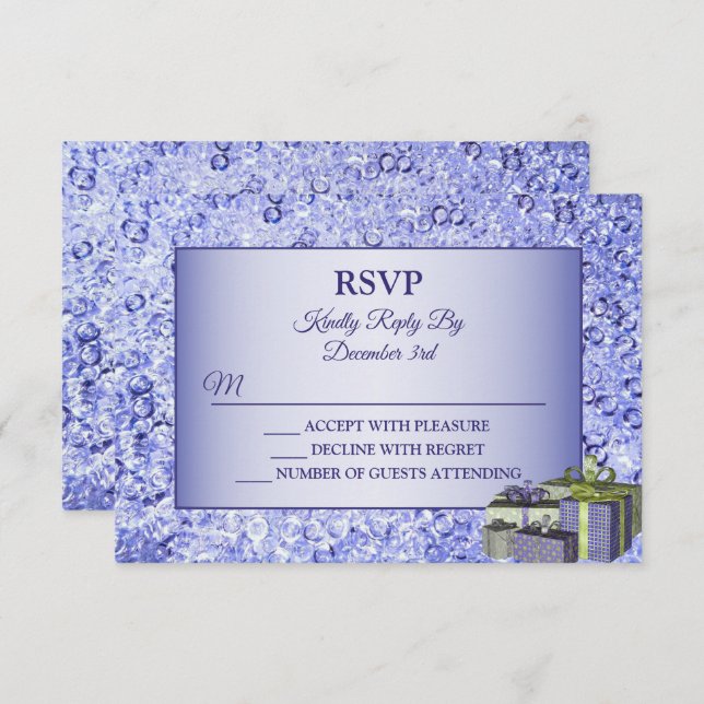 Christmas Gift Blue Shiny Crystal Sparkle Holidays RSVP Card (Front/Back)