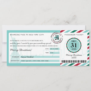 Christmas Gift Boarding Pass to NEW YORK Invitation
