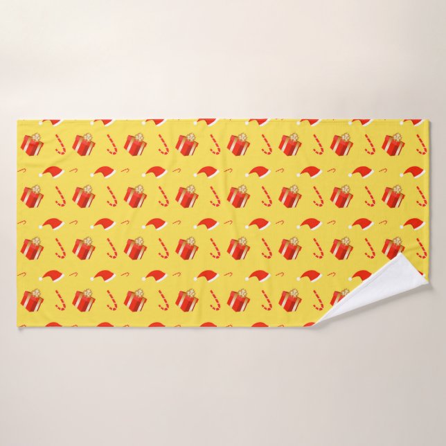 Christmas gift box Santa hat candy cane Bath Towel (Bath Towel)