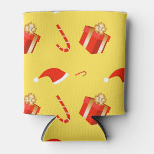 Christmas gift box Santa hat candy cane Can Cooler