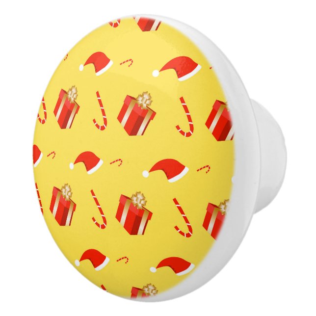 Christmas gift box Santa hat candy cane Ceramic Knob (Right)