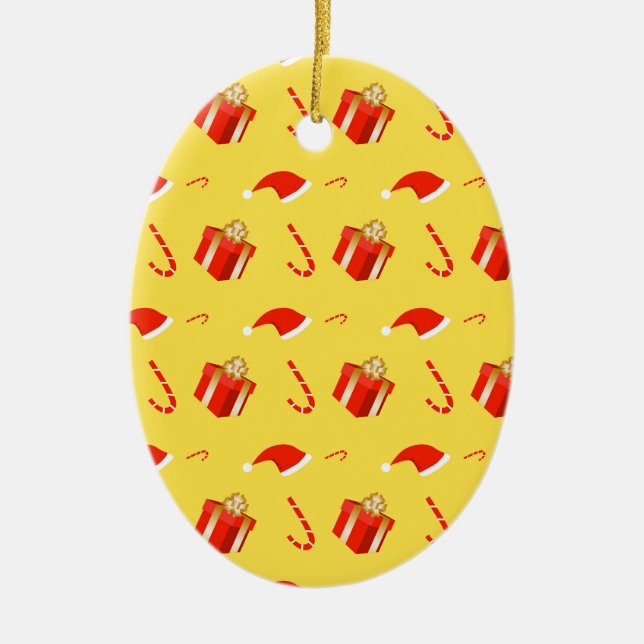 Christmas gift box Santa hat candy cane Ceramic Tree Decoration (Front)