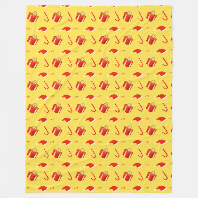 Christmas gift box Santa hat candy cane Fleece Blanket (Front)