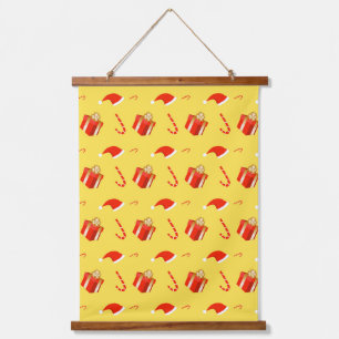 Christmas gift box Santa hat candy cane Hanging Tapestry