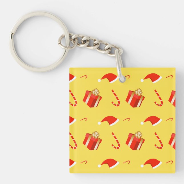 Christmas gift box Santa hat candy cane Key Ring (Front)