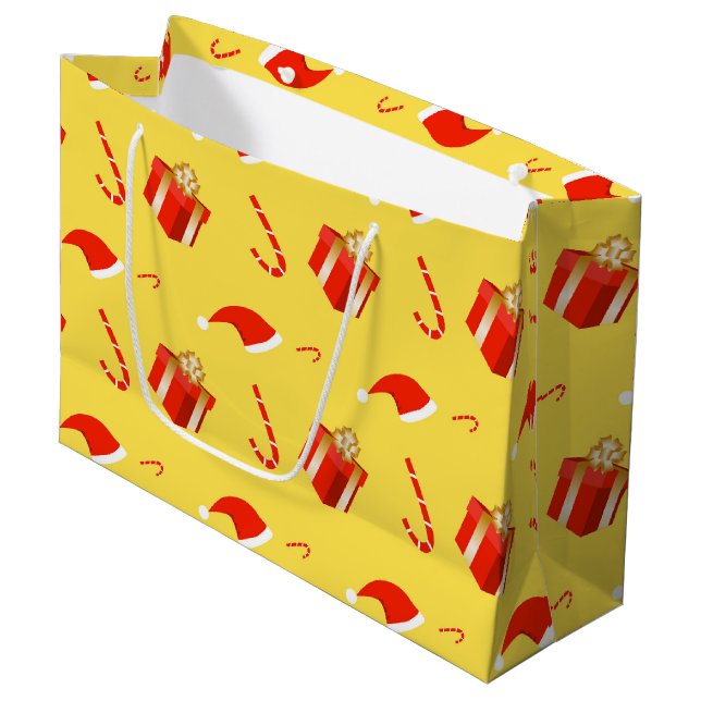 Christmas gift box Santa hat candy cane Large Gift Bag (Front Angled)